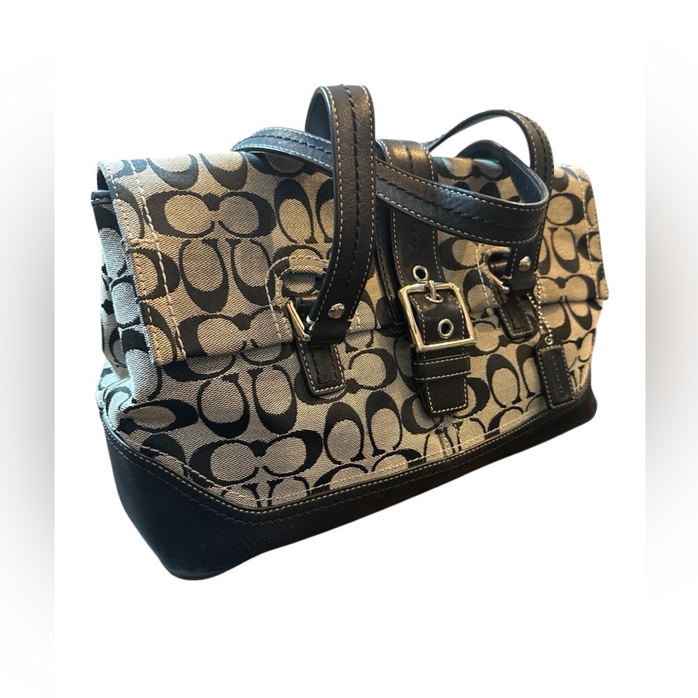 Coach Hamptons Signature Jacquard Buckle‎ Satchel Black F12644 Y2K